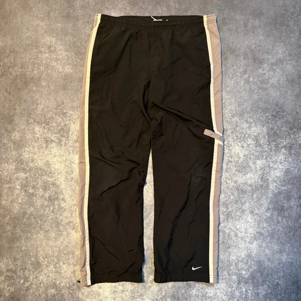 Vintage Nike Baggy‎ Black Track Pants Athletic Side Stripe Logo Kids Size XL